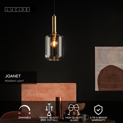 Lucide JOANET - Pendant light - Ø 22 cm - 1xE27 - Smoke Grey